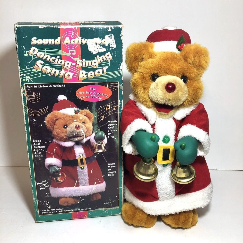 Vintage Christmas Singing Dancing Animated Motion Santa Bear 16”